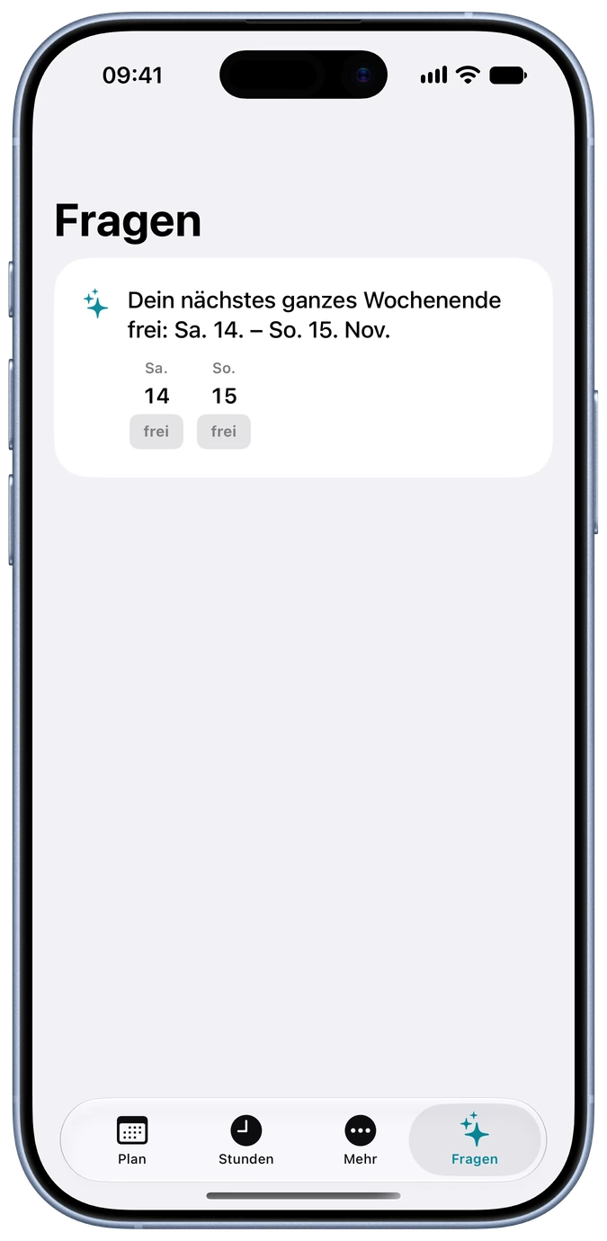 Antwort: das nächste ganze Wochenende frei ist Sa. 14. bis So. 15. November.